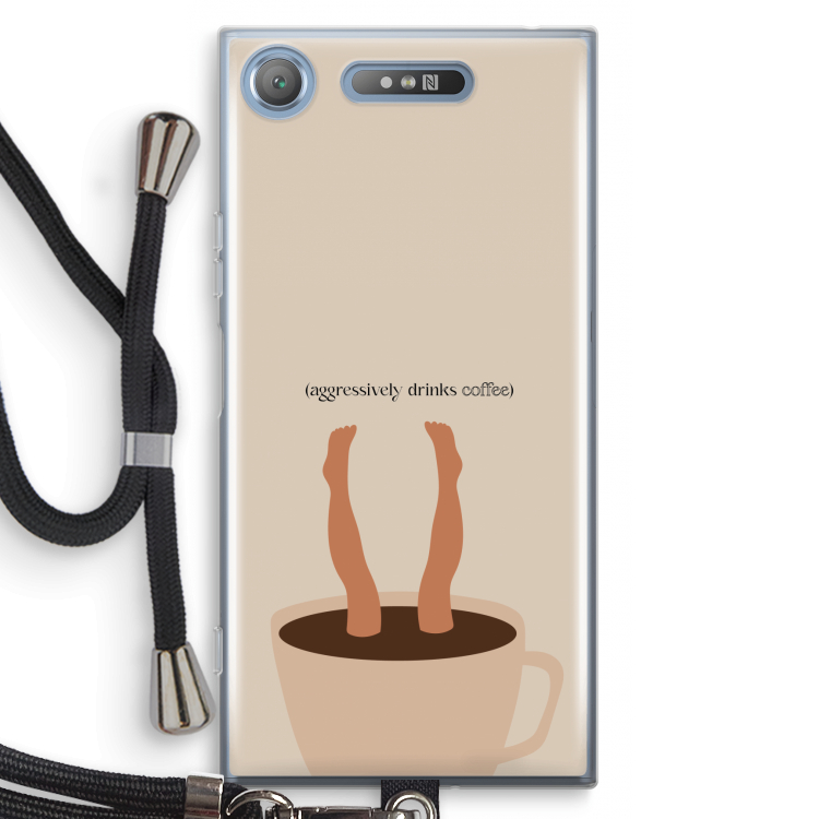 Aggressively drinks coffee: Sony Xperia XZ1 Transparant Hoesje met koord