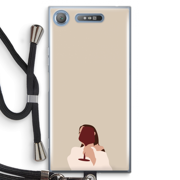 I drink wine: Sony Xperia XZ1 Transparant Hoesje met koord