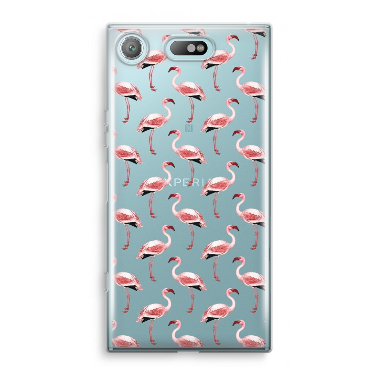 Flamingoprint groen: Sony Xperia XZ1 Compact Transparant Hoesje