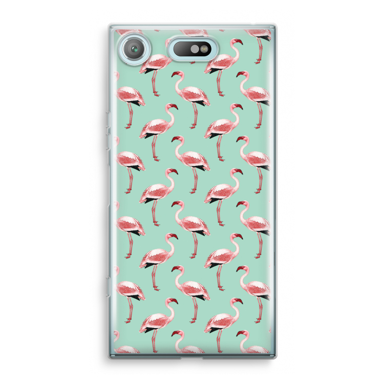 Flamingoprint groen: Sony Xperia XZ1 Compact Transparant Hoesje