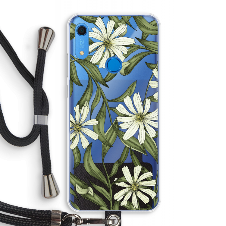 Wit bloemenpatroon: Huawei Y6s Transparant Hoesje met koord