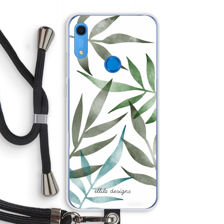 Tropical watercolor leaves: Huawei Y6s Transparant Hoesje met koord