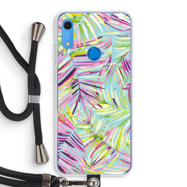 Tropical Palms Blue: Huawei Y6s Transparant Hoesje met koord