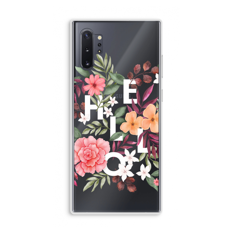 Hello in flowers: Samsung Galaxy Note 10 Plus Transparant Hoesje