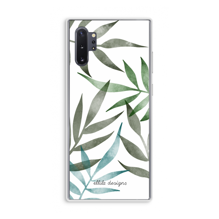 Tropical watercolor leaves: Samsung Galaxy Note 10 Plus Transparant Hoesje