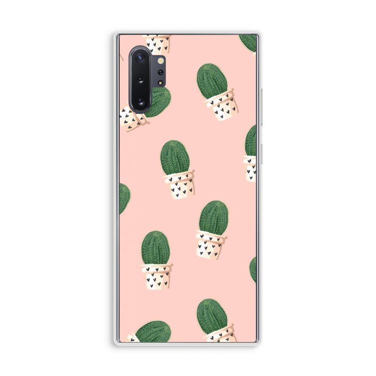 Cactusprint roze: Samsung Galaxy Note 10 Plus Transparant Hoesje