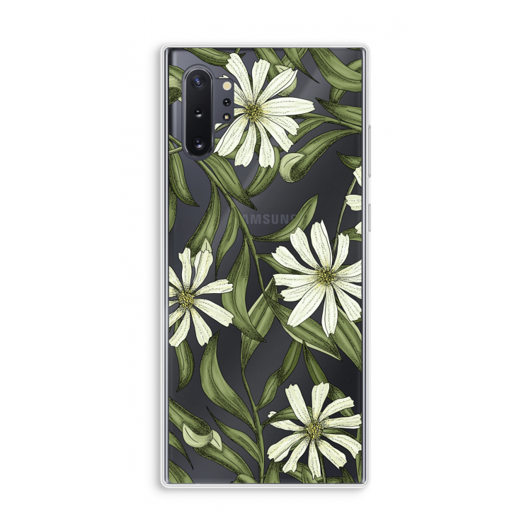 Wit bloemenpatroon: Samsung Galaxy Note 10 Plus Transparant Hoesje