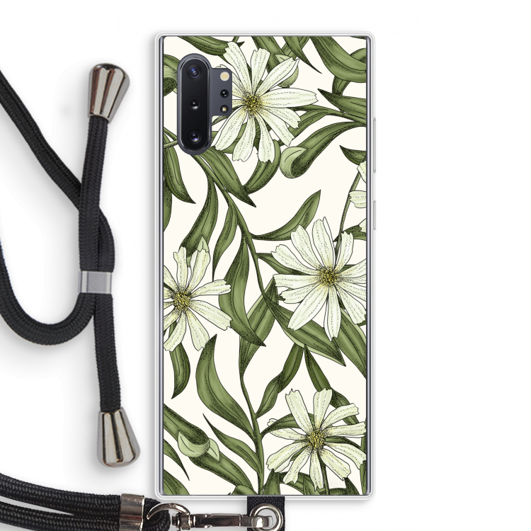 Wit bloemenpatroon: Samsung Galaxy Note 10 Plus Transparant Hoesje met koord