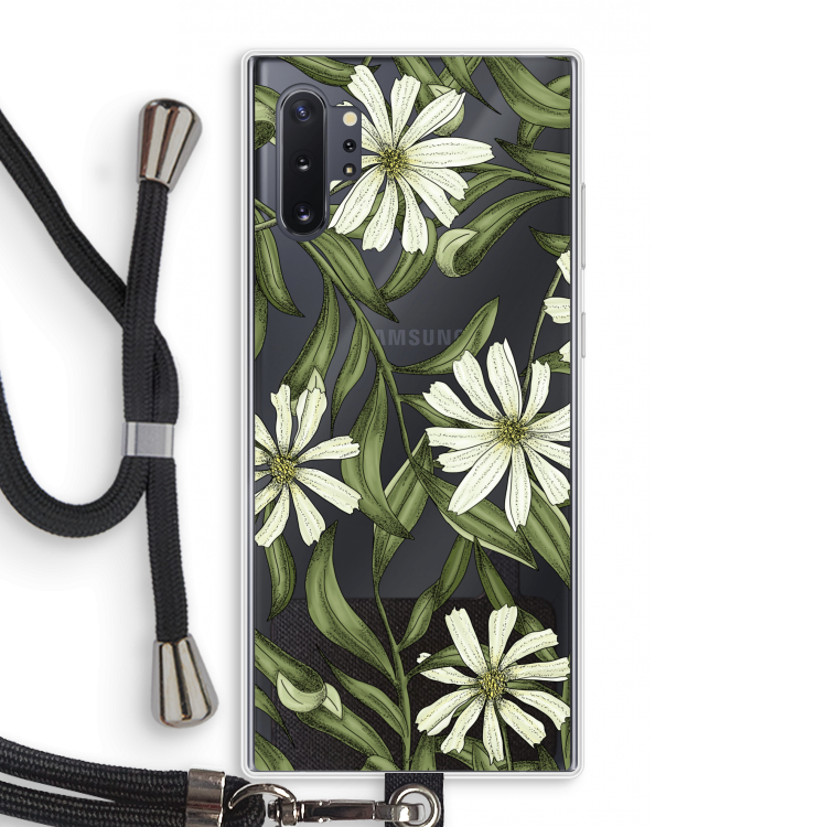 Wit bloemenpatroon: Samsung Galaxy Note 10 Plus Transparant Hoesje met koord