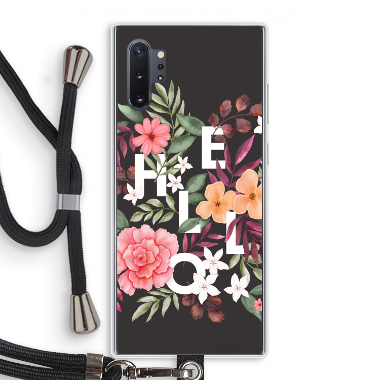 Hello in flowers: Samsung Galaxy Note 10 Plus Transparant Hoesje met koord