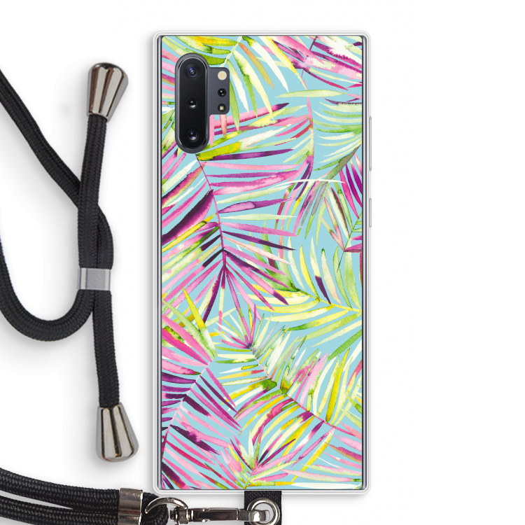 Tropical Palms Blue: Samsung Galaxy Note 10 Plus Transparant Hoesje met koord