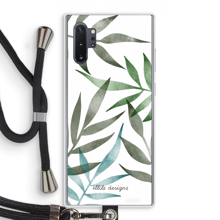 Tropical watercolor leaves: Samsung Galaxy Note 10 Plus Transparant Hoesje met koord