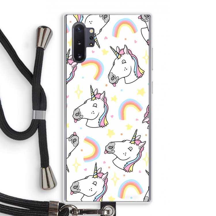 Rainbow Unicorn: Samsung Galaxy Note 10 Plus Transparant Hoesje met koord