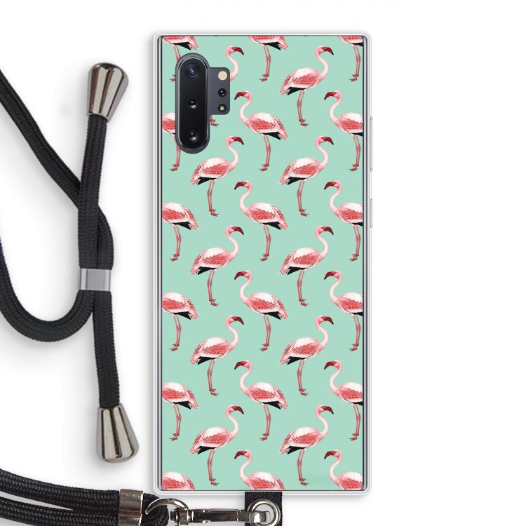 Flamingoprint groen: Samsung Galaxy Note 10 Plus Transparant Hoesje met koord