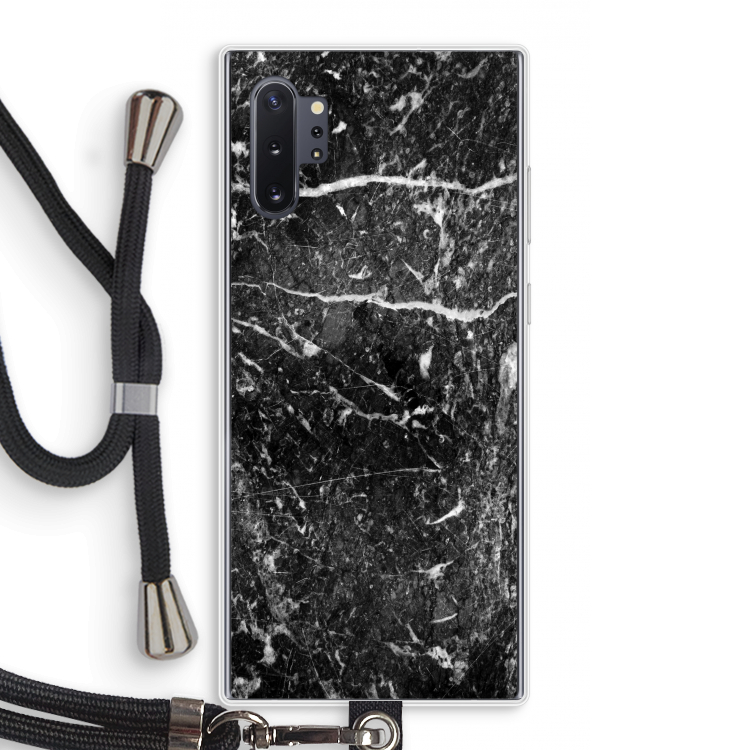 Zwart marmer: Samsung Galaxy Note 10 Plus Transparant Hoesje met koord