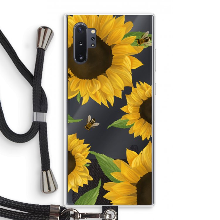 Sunflower and bees: Samsung Galaxy Note 10 Plus Transparant Hoesje met koord