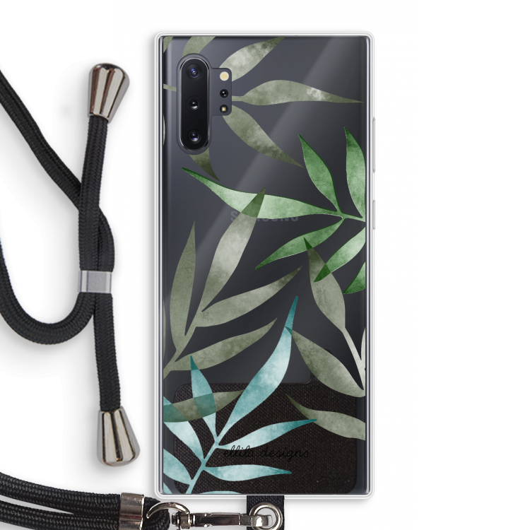 Tropical watercolor leaves: Samsung Galaxy Note 10 Plus Transparant Hoesje met koord