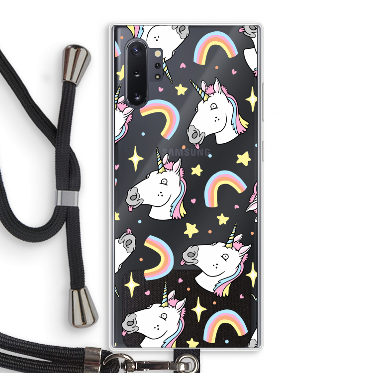 Rainbow Unicorn: Samsung Galaxy Note 10 Plus Transparant Hoesje met koord