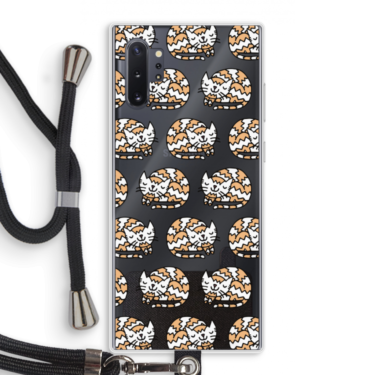 Slapende poes: Samsung Galaxy Note 10 Plus Transparant Hoesje met koord