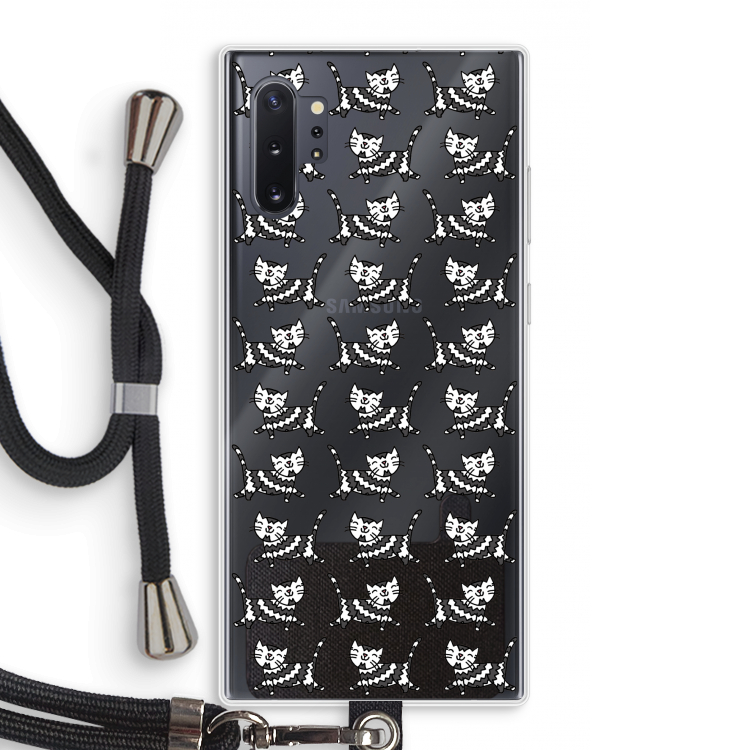 Zwarte poes: Samsung Galaxy Note 10 Plus Transparant Hoesje met koord