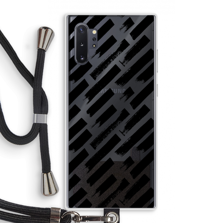 Zwarte vegen: Samsung Galaxy Note 10 Plus Transparant Hoesje met koord