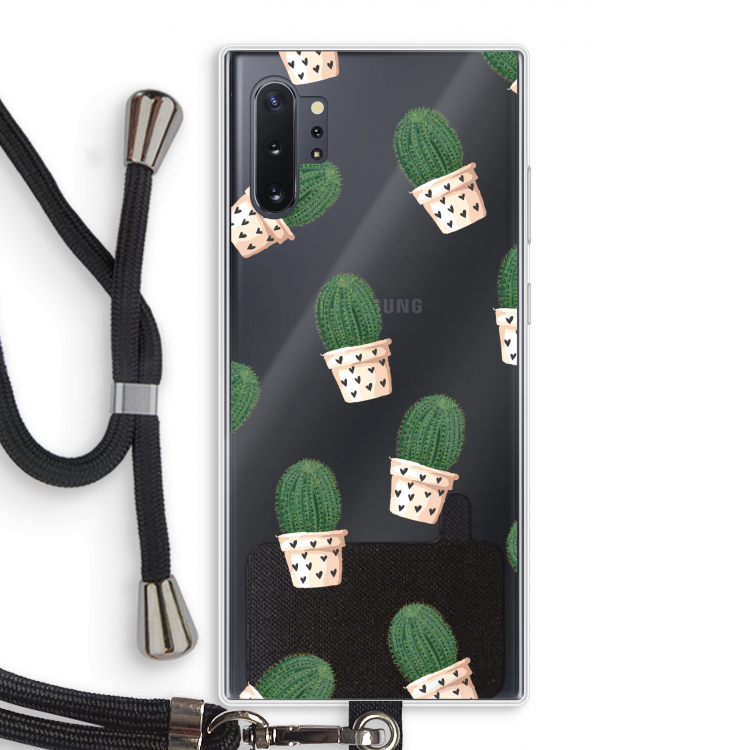 Cactusprint roze: Samsung Galaxy Note 10 Plus Transparant Hoesje met koord