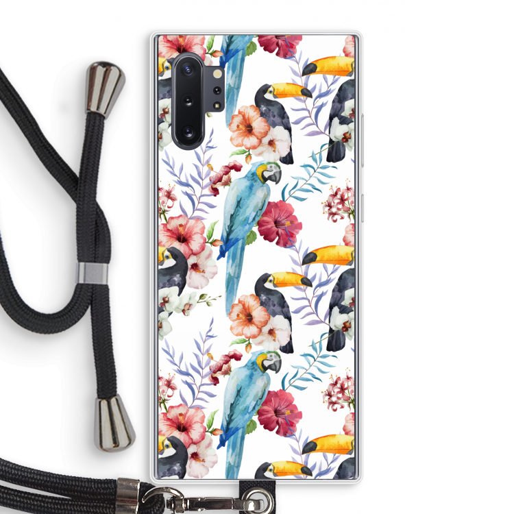 Bloemen tukan: Samsung Galaxy Note 10 Plus Transparant Hoesje met koord