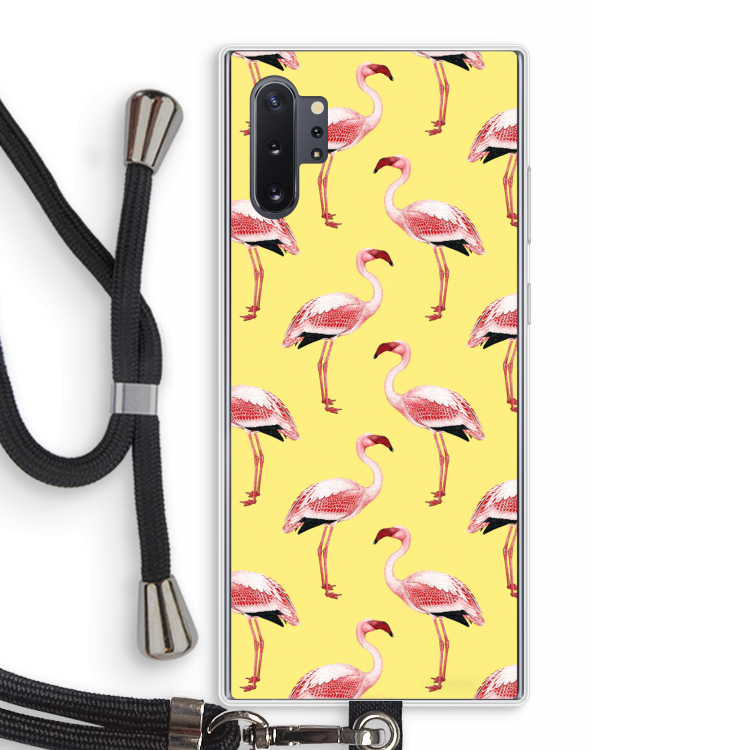 Flamingo's geel: Samsung Galaxy Note 10 Plus Transparant Hoesje met koord