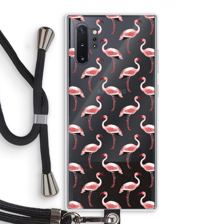 Flamingoprint groen: Samsung Galaxy Note 10 Plus Transparant Hoesje met koord