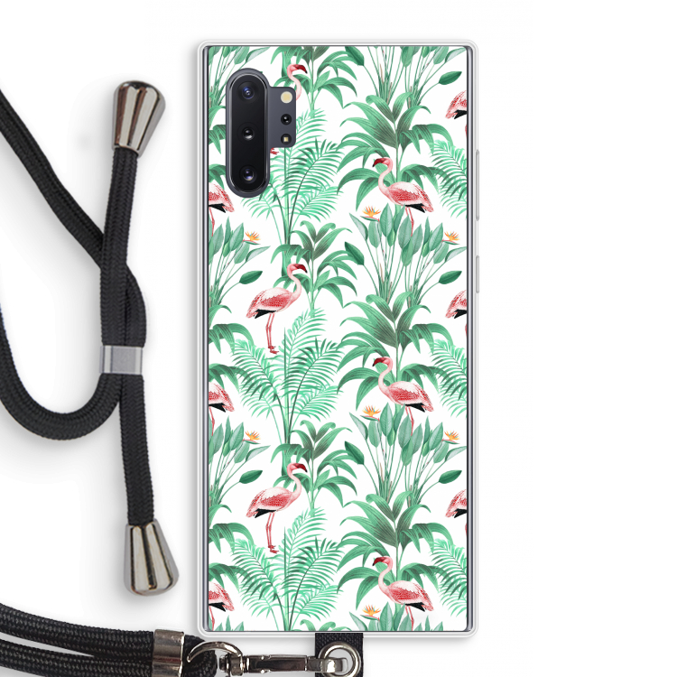 Flamingo bladeren: Samsung Galaxy Note 10 Plus Transparant Hoesje met koord