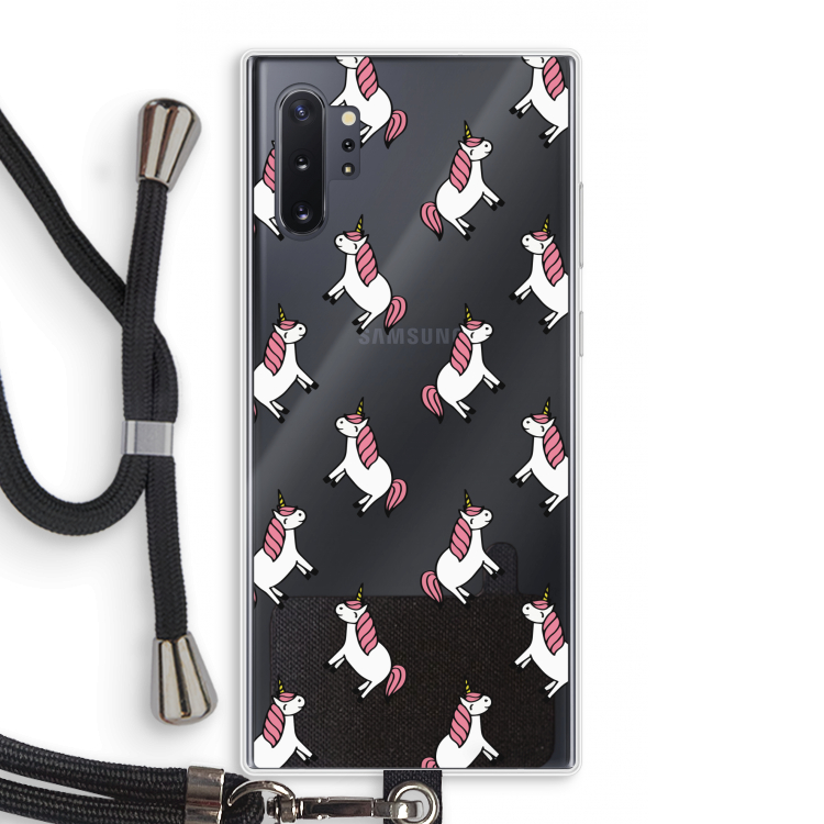 Eenhoorns overal: Samsung Galaxy Note 10 Plus Transparant Hoesje met koord