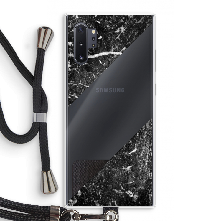 Zwart marmer: Samsung Galaxy Note 10 Plus Transparant Hoesje met koord