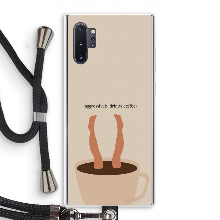 Aggressively drinks coffee: Samsung Galaxy Note 10 Plus Transparant Hoesje met koord