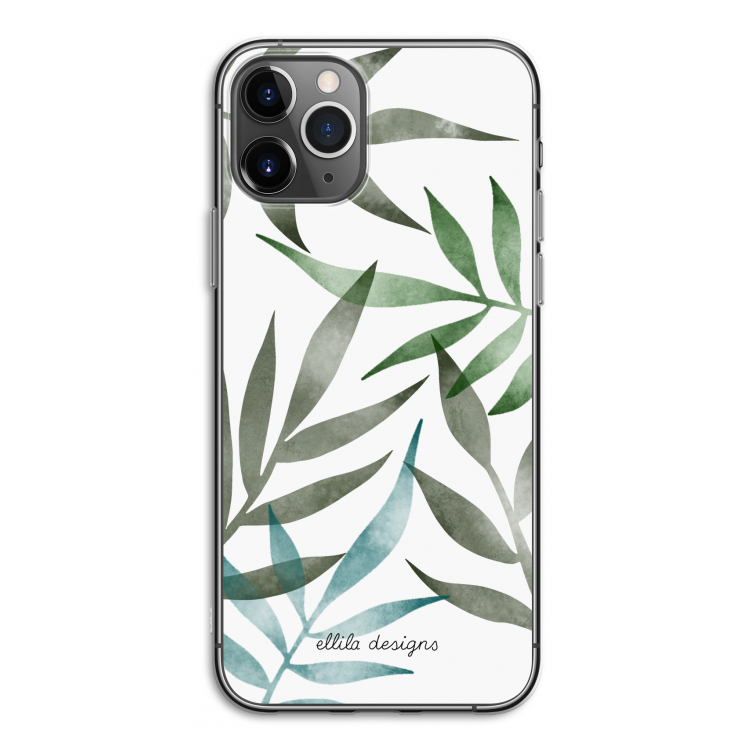 Tropical watercolor leaves: iPhone 11 Pro Transparant Hoesje