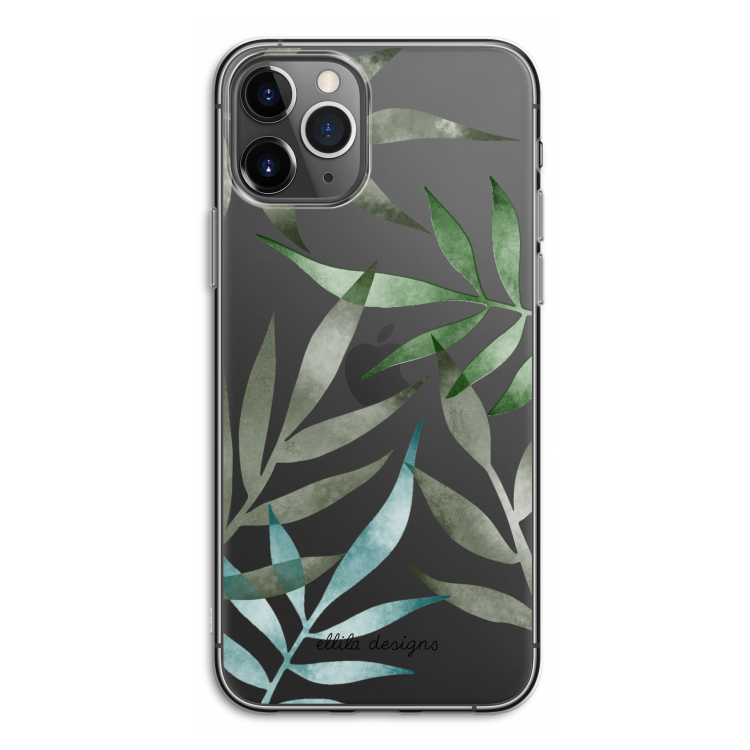 Tropical watercolor leaves: iPhone 11 Pro Transparant Hoesje