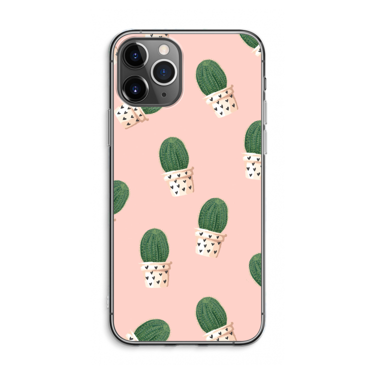 Cactusprint roze: iPhone 11 Pro Max Transparant Hoesje