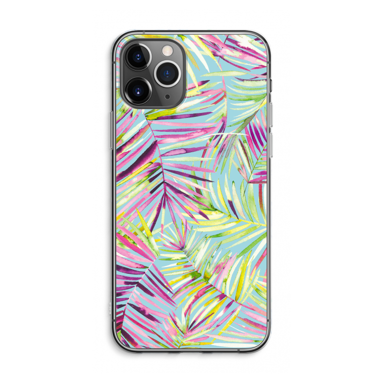 CaseCompany Tropical Palms Blue: iPhone 11 Pro Max Transparant Hoesje