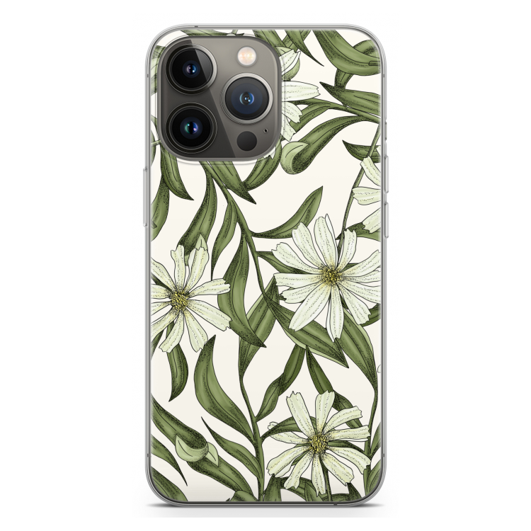 Wit bloemenpatroon: iPhone 13 Pro Transparant Hoesje