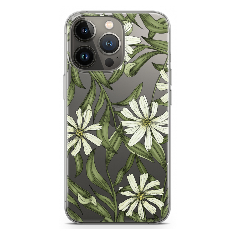 Wit bloemenpatroon: iPhone 13 Pro Transparant Hoesje