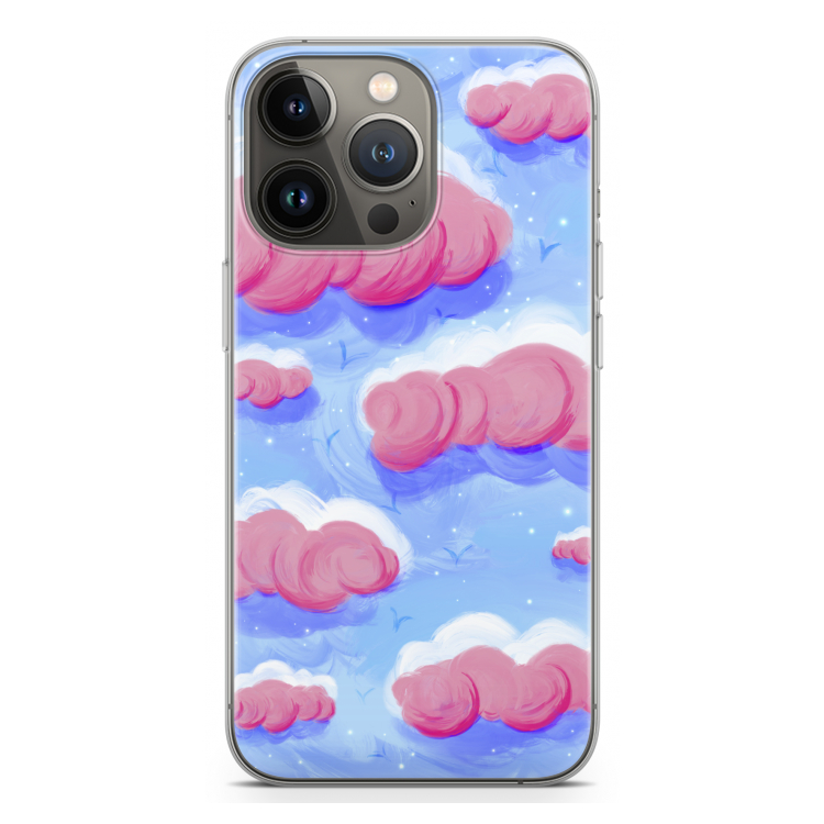 Roze wolken met vogels: iPhone 13 Pro Transparant Hoesje
