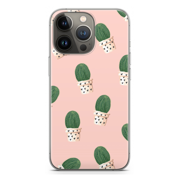Cactusprint roze: iPhone 13 Pro Transparant Hoesje