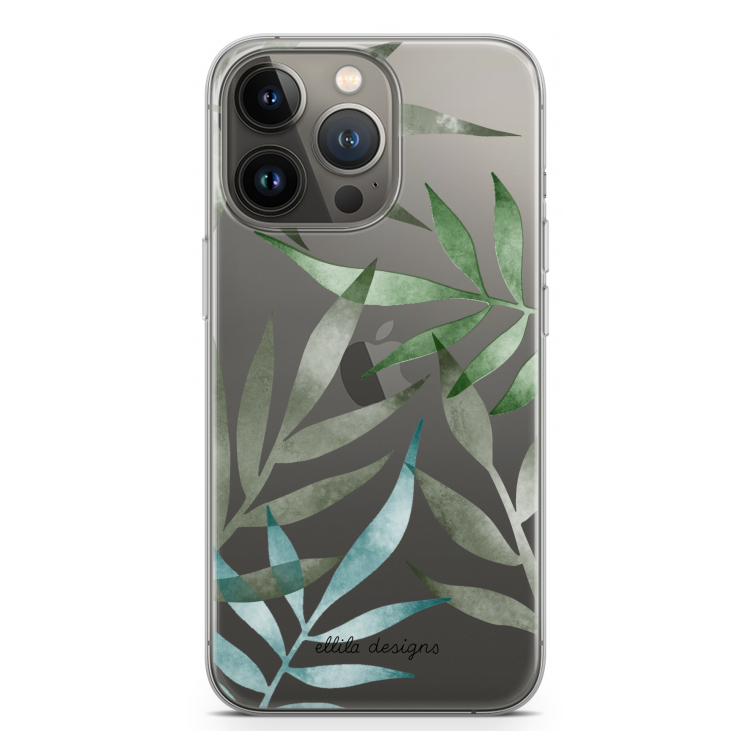 Tropical watercolor leaves: iPhone 13 Pro Transparant Hoesje