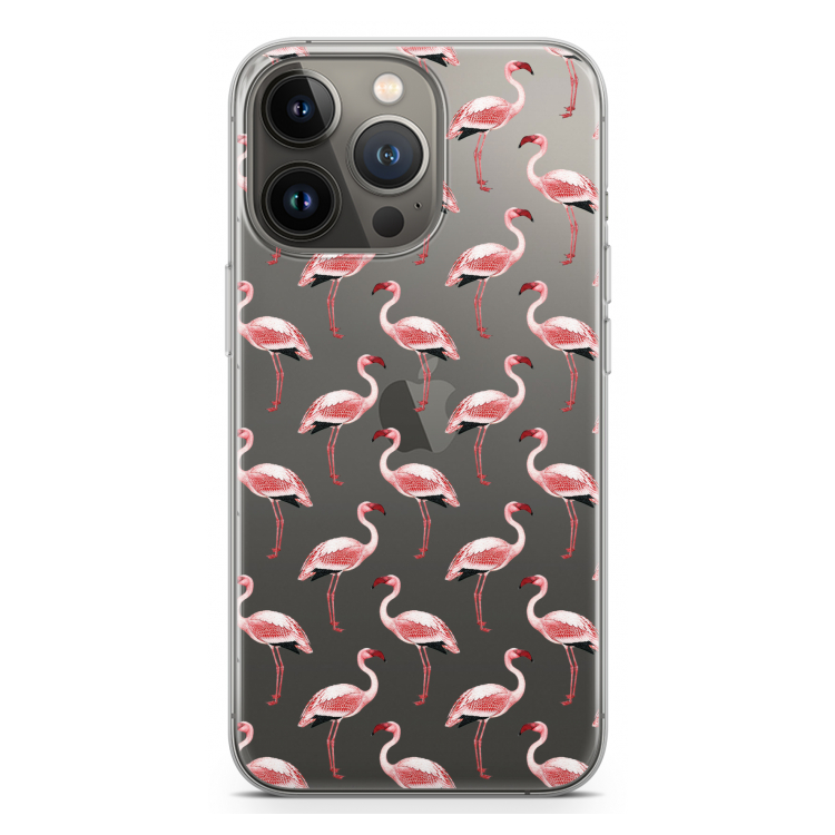 Flamingoprint groen: iPhone 13 Pro Transparant Hoesje