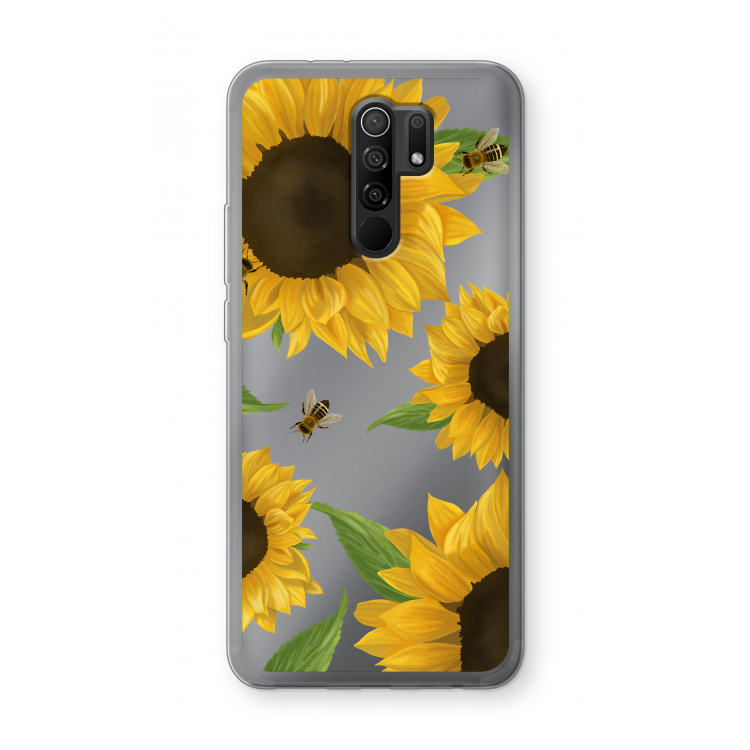 Sunflower and bees: Xiaomi Redmi 9 Transparant Hoesje