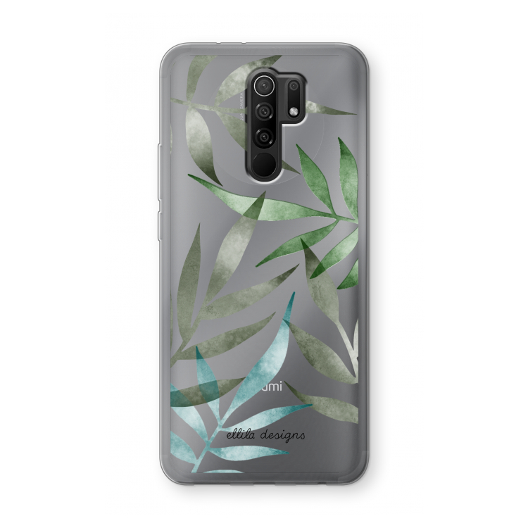 Tropical watercolor leaves: Xiaomi Redmi 9 Transparant Hoesje