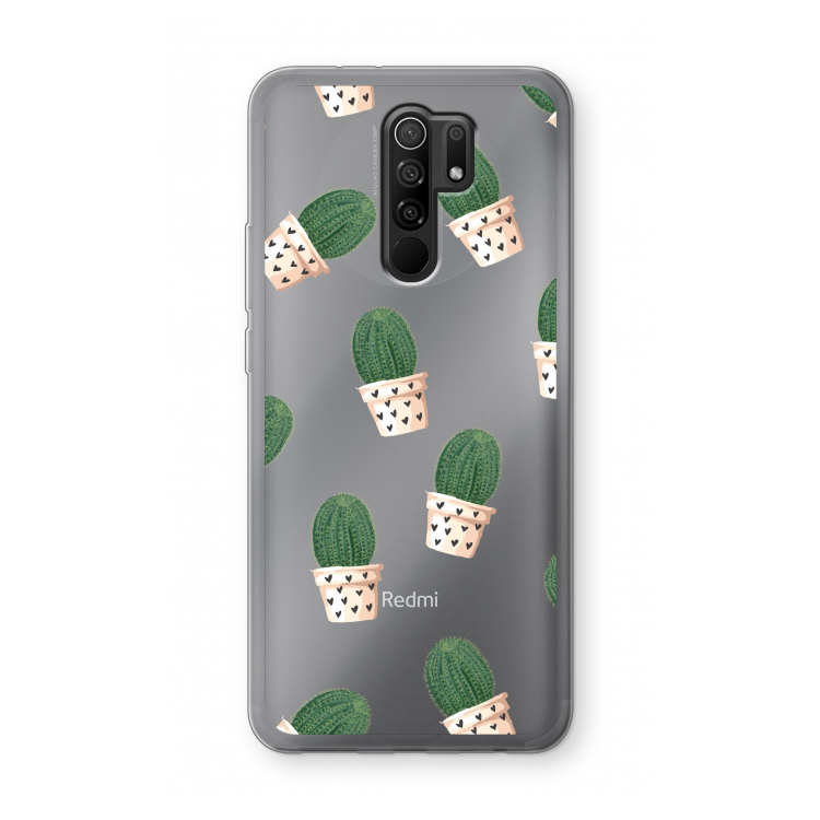 Cactusprint roze: Xiaomi Redmi 9 Transparant Hoesje