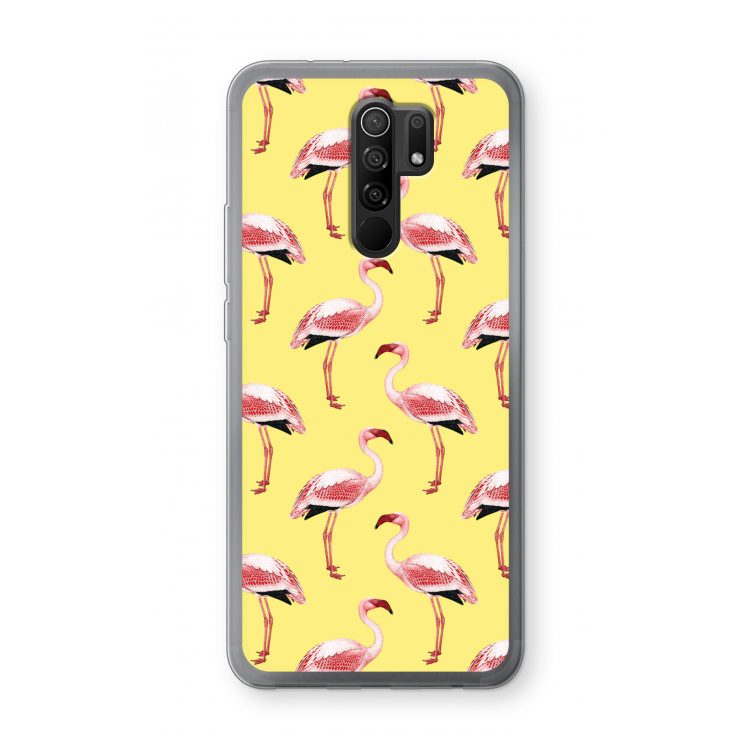 Flamingo's geel: Xiaomi Redmi 9 Transparant Hoesje
