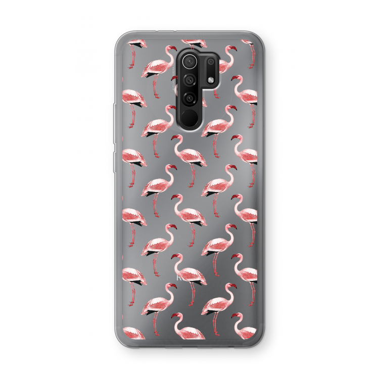 Flamingoprint groen: Xiaomi Redmi 9 Transparant Hoesje