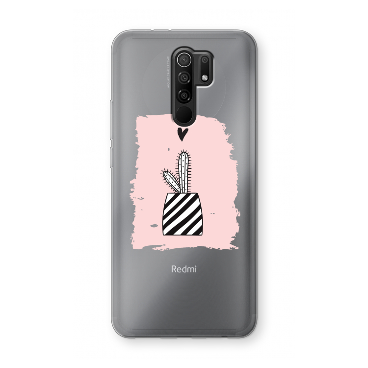 Zwart-wit cactus: Xiaomi Redmi 9 Transparant Hoesje
