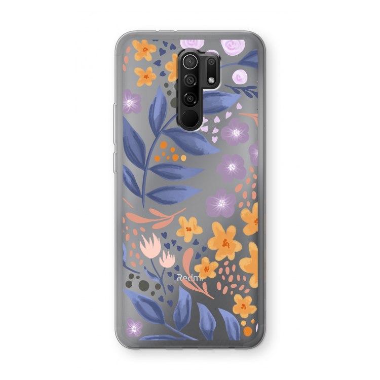 Flowers with blue leaves: Xiaomi Redmi 9 Transparant Hoesje